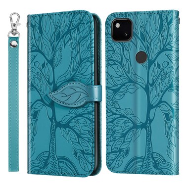 Case cover For Google Pixel 4a Life of Tree Embossing Pattern Horizontal Flip Leather Case with Holder &amp; Card Slot &amp; Wallet &amp; Photo Frame &amp; Lanyard(Blue)