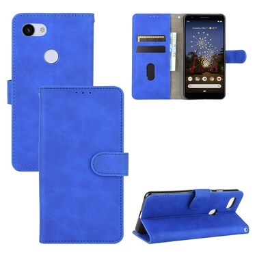 Case cover For Google Pixel 3a XL Solid Color Skin Feel Magnetic Buckle Horizontal Flip Calf Texture PU Leather Case with Holder &amp; Card Slots &amp; Wallet(Blue)