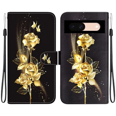 Case cover For Google Pixel 8a Crystal Texture Colored Drawing Leather Phone Case(Gold Butterfly Rose)