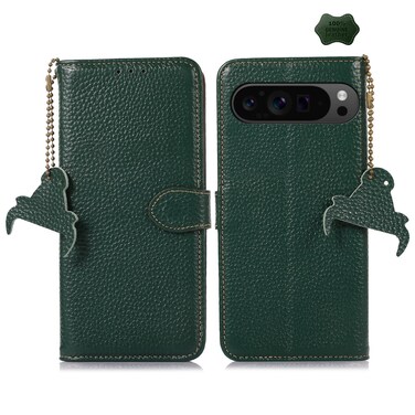 Case cover For Google Pixel 10 Pro / 9 Pro Genuine Leather Litchi Texture RFID Leather Phone Case(Green)