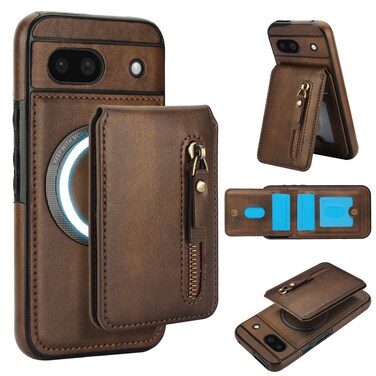 Case cover For Google Pixel 8a Zipper Wallet Split MagSafe Leather Back Phone Case(Brown)