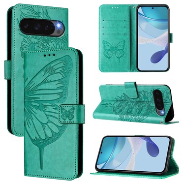 Case cover For Google Pixel 10 Pro XL Embossed Butterfly Leather Phone Case(Green)