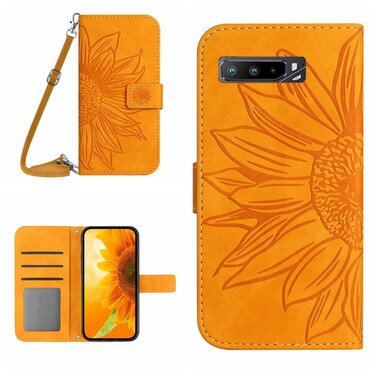 Case cover For Asus ROG Phone 3 ZS661KS Skin Feel Sun Flower Pattern Flip Leather Phone Case with Lanyard(Yellow)