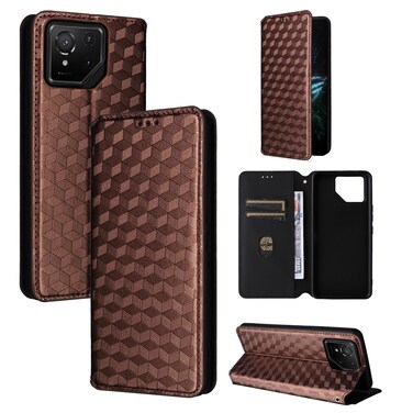 Case cover For Asus ROG Phone 9 / ROG Phone 9 Pro Cubic Grid Texture Flip Leather Phone Case(Brown)