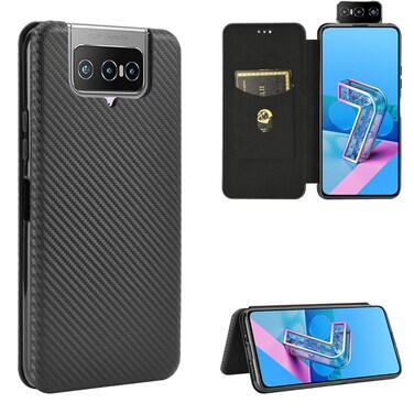 Case cover For Asus Zenfone 7 ZS670KS / Zenfone 7 Pro ZS671KS Carbon Fiber Texture Horizontal Flip TPU + PC + PU Leather Case with Card Slot &amp; Lanyard(Black)