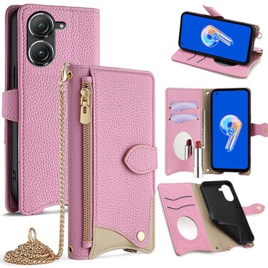 Case cover For Asus Zenfone 9 / Zenfone 10 Crossbody Chain Fishtail Litchi Leather Phone Case(Pink)