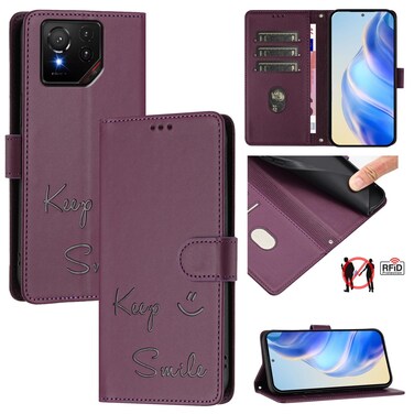 Case cover For Asus ROG Phone 9 / 9 Pro Smile Embossing RFID Leather Phone Case(Violet)