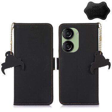 Case cover For Asus Zenfone 10 / Zenfone 9 Genuine Leather Magnetic RFID Leather Phone Case(Black)