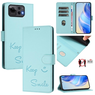 Case cover For Asus Zenfone 12 Ultra Smile Embossing RFID Leather Phone Case(Mint Green)