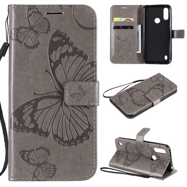 Case cover For Motorola Moto E6s (2020) 3D Butterfly Embossed Pattern Horizontal Flip Leather Case with Holder &amp; Card Slot &amp; Wallet &amp; Lanyard(Grey)