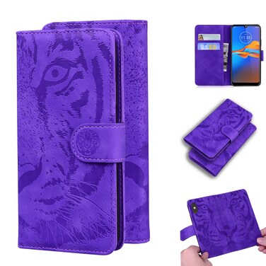 Case cover For Motorola Moto E6 Plus Tiger Embossing Pattern Horizontal Flip Leather Case with Holder &amp; Card Slots &amp; Wallet(Purple)