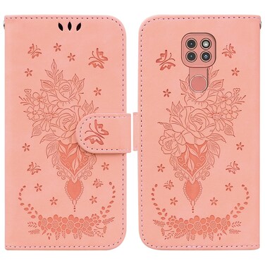 Case cover For Motorola Moto G9 Plus Butterfly Rose Embossed Leather Phone Case(Pink)