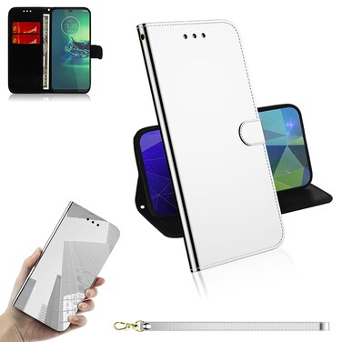 Case cover For Motorola Moto G8 Plus Mirror-like Magnetic Attraction Horizontal Flip Leather Case with Lanyard, Support Holder &amp; Card Slot &amp; Wallet(Silver)
