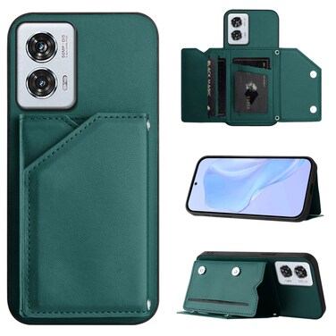Case cover For Motorola Edge 50 Fusion Skin Feel Four Card Slots Phone Case with Wrist Strap(Green)
