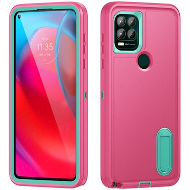 Case cover For Motorola Moto G Stylus 5G Rugged PC + Silicone Phone Case with Holder(Rose Red+Light Green)