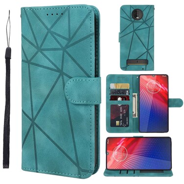 Case cover For Motorola Moto Z4 Skin Feel Geometric Lines Leather Phone Case(Green)