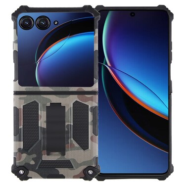 Case cover For Motorola Razr 40 Ultra Camouflage Armor Kickstand TPU + PC Magnetic Phone Case(Army Green)