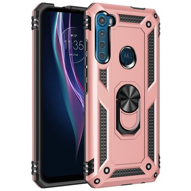 Case cover For Motorola Moto One Fusion Plus Shockproof TPU + PC Protective Case with 360 Degree Rotating Holder(Rose Gold)