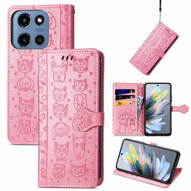 Case cover For Motorola Moto G 2025 Cat and Dog Embossed Leather Phone Case(Pink)