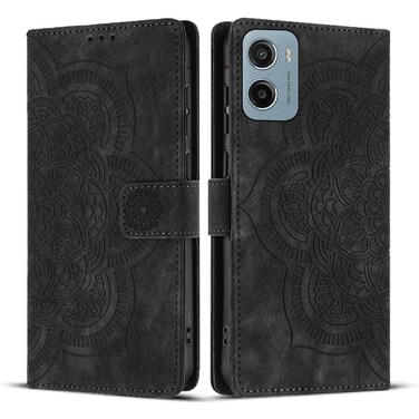 Case cover For Motorola Moto G05 / E15 Mandala Embossed Retro Frosted Leather Phone Case(Black)