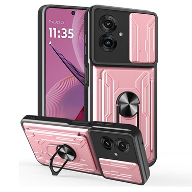 Case cover For Motorola Moto G55 Sliding Camshield TPU+PC Phone Case with Card Slot(Rose Gold)