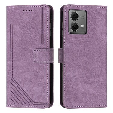 Case cover For Motorola Moto G84 Skin Feel Stripe Pattern Leather Phone Case with Lanyard(Purple)