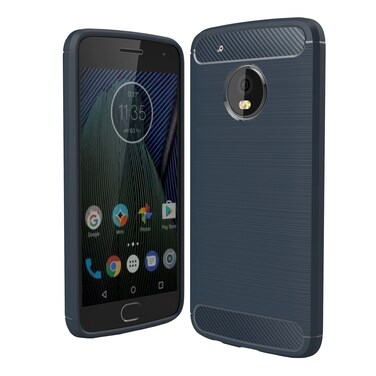 Case cover For Motorola Moto G5 Plus Brushed Carbon Fiber Texture Shockproof TPU Protective Cover Case(Blue)