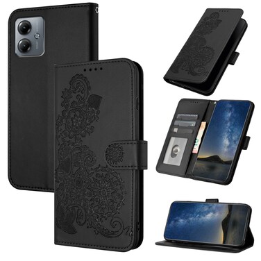 Case cover For Motorola Moto G14 Datura Flower Embossed Flip Leather Phone Case(Black)
