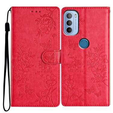 Case cover For Motorola Moto G31 / G41 Butterflies and Flowers Leather Phone Case(Red)