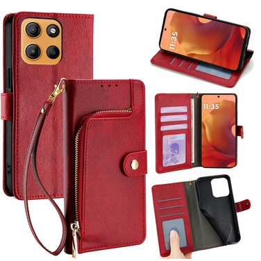 Case cover For Motorola Moto G15 / G15 Power Zipper Bag Leather Phone Case(Red)