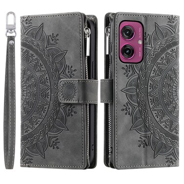 Case cover For Motorola Moto G55 Multi-Card Totem Zipper Leather Phone Case(Grey)