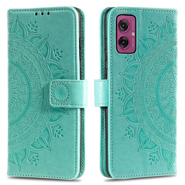 Case cover For Motorola Moto G55 Totem Flower Embossed Leather Phone Case with Lanyard(Green)