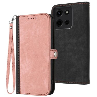 Case cover For Motorola Moto G 2025 Side Buckle Double Fold Hand Strap Leather Phone Case(Pink)
