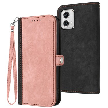 Case cover For Motorola Moto G53 / G13 / G23 Side Buckle Double Fold Hand Strap Leather Phone Case(Pink)