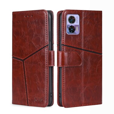 Case cover For Motorola Edge 30 Neo Geometric Stitching Leather Phone Case(Dark Brown)