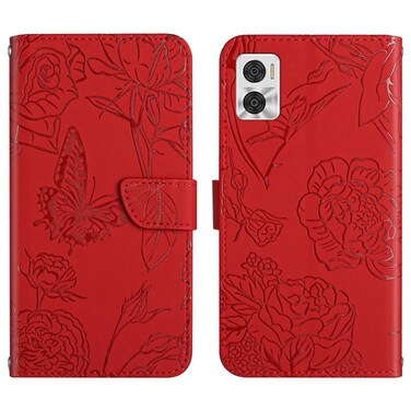 Case cover For Motorola Moto E22 4G HT03 Skin Feel Butterfly Embossed Flip Leather Phone Case(Red)