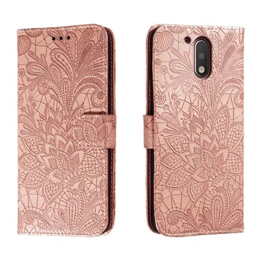 Case cover For Motorola Moto G4 Lace Flower Embossing Flip Leather Phone Case(Rose Gold)