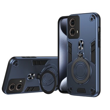 Case cover For For Motorola Moto G85 Metal Ring 360 Degree Rotating Holder PC Hybrid TPU Phone Case(Navy Blue)
