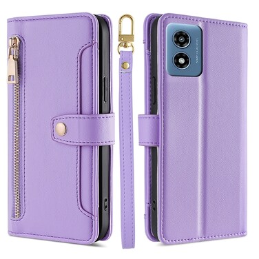 Case cover For Motorola Moto G 5G 2024 Sheep Texture Cross-body Zipper Wallet Leather Phone Case(Purple)