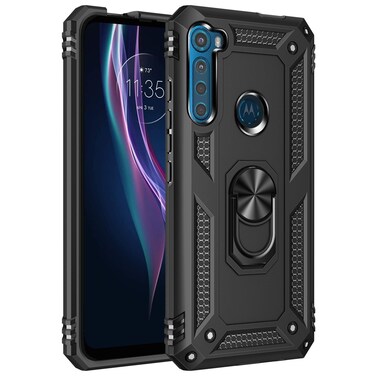 Case cover For Motorola Moto One Fusion Plus Shockproof TPU + PC Protective Case with 360 Degree Rotating Holder(Black)
