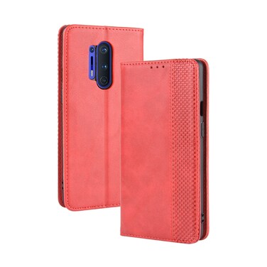 Case cover For OnePlus 8 Pro Magnetic Buckle Retro Crazy Horse Texture Horizontal Flip Leather Case with Holder &amp; Card Slots &amp; Photo Frame(Red)