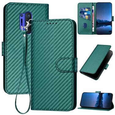 Case cover For OnePlus 8 Pro YX0070 Carbon Fiber Buckle Leather Phone Case with Lanyard(Dark Green)