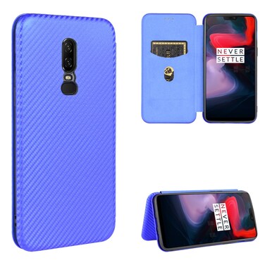 Case cover For OnePlus 6 Carbon Fiber Texture Horizontal Flip TPU + PC + PU Leather Case with Card Slot(Blue)
