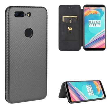 Case cover For OnePlus 5T Carbon Fiber Texture Horizontal Flip TPU + PC + PU Leather Case with Card Slot(Black)