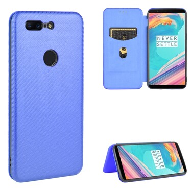 Case cover For OnePlus 5T Carbon Fiber Texture Horizontal Flip TPU + PC + PU Leather Case with Card Slot(Blue)