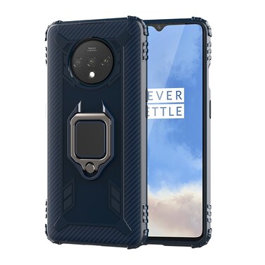 Case cover For OnePlus 7T Carbon Fiber Protective Case with 360 Degree Rotating Ring Holder(Blue)