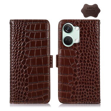 Case cover For OnePlus Nord 3 / Ace 2V Crocodile Top Layer Cowhide Leather Phone Case(Brown)