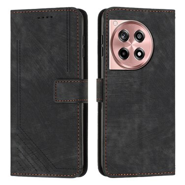 Case cover For OnePlus Ace 3 Skin Feel Stripe Pattern Leather Phone Case with Lanyard(Black)