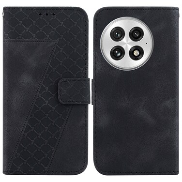 Case cover For OnePlus 13 Seven-shaped Embossed Leather Phone Case(Black)