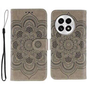 Case cover For OnePlus 13 Sun Mandala Embossing Pattern Phone Leather Case(Grey)